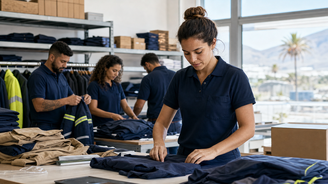 Equipo preparando ropa laboral personalizada en Canarias
