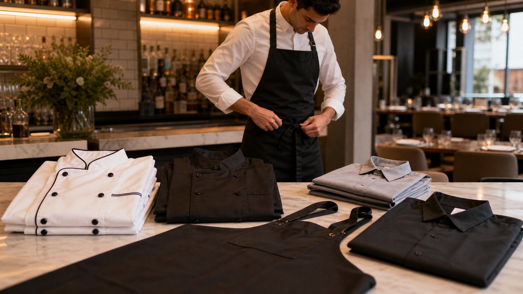 Uniformes de hostelería preparados para sala, barra y cocina